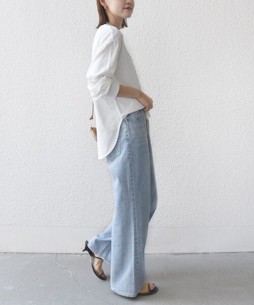 セール】コットン 天竺 ラウンド ヘム 袖 リブ カットソー（Tシャツ