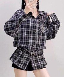 ベルト付きヴィンテージ チェックシャツ
