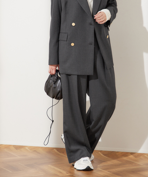 journal standard L'essage（ジャーナルスタンダードレサージュ）の「《追加》ウールトリコチン ワイドパンツ（スラックス・レディース・グレー/ネイビー・36/38）」の2枚目の写真