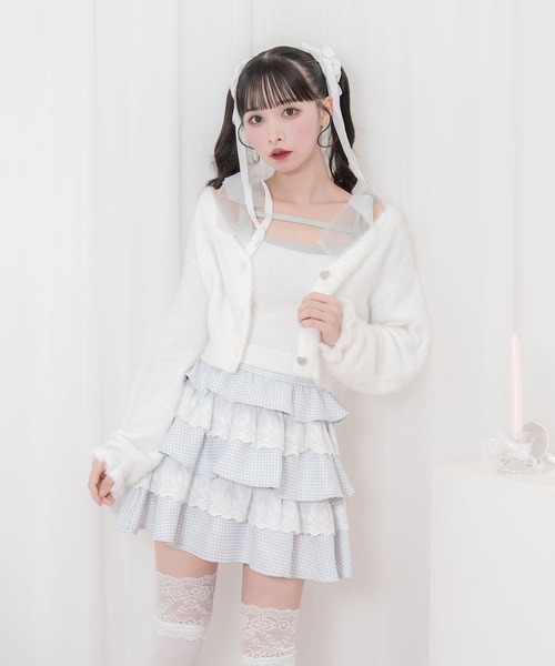 Honey Cinnamon(ハニーシナモン)の「フェザーニットカーディガンキャミセット(カーディガン/ボレロ・レディース・ホワイト/ピンク・FREE)」の1枚目の写真