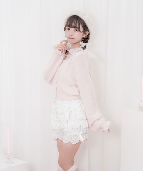 Honey Cinnamon(ハニーシナモン)の「フェザーニットカーディガンキャミセット(カーディガン/ボレロ・レディース・ホワイト/ピンク・FREE)」の3枚目の写真
