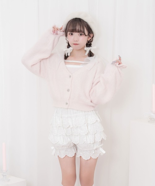Honey Cinnamon(ハニーシナモン)の「フェザーニットカーディガンキャミセット(カーディガン/ボレロ・レディース・ホワイト/ピンク・FREE)」の4枚目の写真
