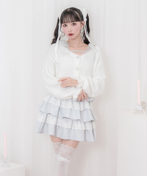 Honey Cinnamon(ハニーシナモン)の「フェザーニットカーディガンキャミセット(カーディガン/ボレロ・レディース・ホワイト/ピンク・FREE)」の7枚目の写真