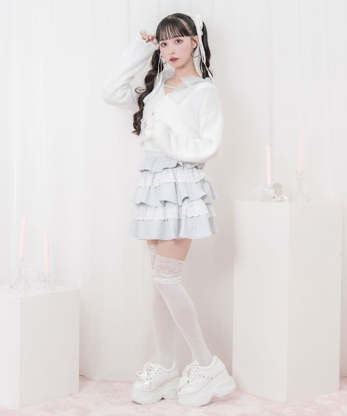 Honey Cinnamon(ハニーシナモン)の「フェザーニットカーディガンキャミセット(カーディガン/ボレロ・レディース・ホワイト/ピンク・FREE)」の10枚目の写真