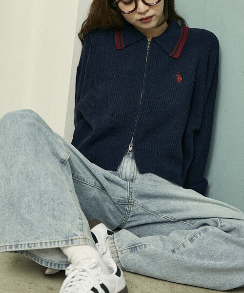 U.S. POLO ASSN.（ユーエスポロアッスン）の「U.S. POLO ASSN. × PUBLUX/ユーエスポロアッスン 襟ライン入り ドライバーズニット　限定展開（カーディガン/ボレロ・レディース・ベージュ/ネイビー/グレー/ブラック・ﾌﾘ-）」の16枚目の写真