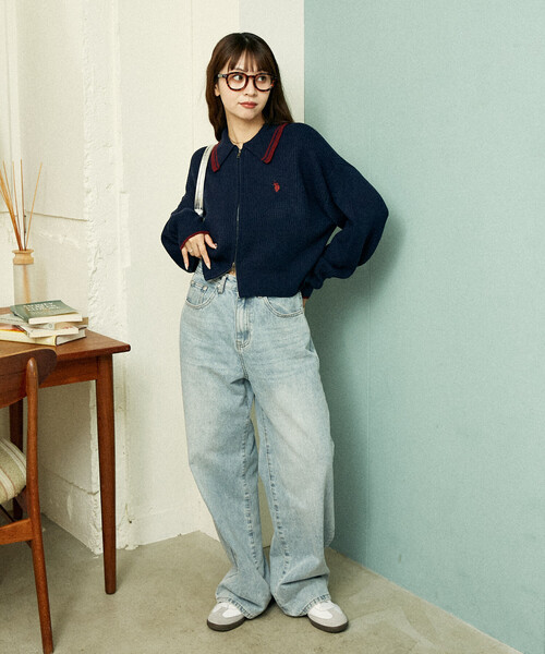 U.S. POLO ASSN.（ユーエスポロアッスン）の「U.S. POLO ASSN. × PUBLUX/ユーエスポロアッスン 襟ライン入り ドライバーズニット　限定展開（カーディガン/ボレロ・レディース・ベージュ/ネイビー/グレー/ブラック・ﾌﾘ-）」の18枚目の写真