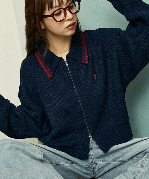 U.S. POLO ASSN.（ユーエスポロアッスン）の「U.S. POLO ASSN. × PUBLUX/ユーエスポロアッスン 襟ライン入り ドライバーズニット　限定展開（カーディガン/ボレロ・レディース・ベージュ/ネイビー/グレー/ブラック・ﾌﾘ-）」の21枚目の写真