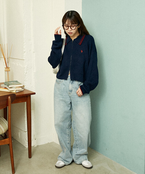 U.S. POLO ASSN.（ユーエスポロアッスン）の「U.S. POLO ASSN. × PUBLUX/ユーエスポロアッスン 襟ライン入り ドライバーズニット　限定展開（カーディガン/ボレロ・レディース・ベージュ/ネイビー/グレー/ブラック・ﾌﾘ-）」の22枚目の写真