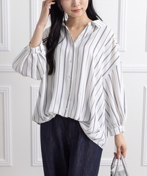 CLEAR BASIC | バックレースアップ裾タック七分袖ブラウス[オフィスカジュアル 着回し抜群 大人]≪AW新作≫(シャツ/ブラウス)