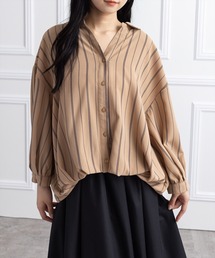 CLEAR BASIC | バックレースアップ裾タック七分袖ブラウス[オフィスカジュアル 着回し抜群 大人]≪AW新作≫(シャツ/ブラウス)