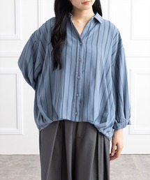 CLEAR BASIC | バックレースアップ裾タック七分袖ブラウス[オフィスカジュアル 着回し抜群 大人]≪AW新作≫(シャツ/ブラウス)