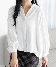 CLEAR BASIC | バックレースアップ裾タック七分袖ブラウス[オフィスカジュアル 着回し抜群 大人]≪AW新作≫(シャツ/ブラウス)