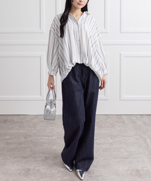 CLEAR BASIC（クリアベーシック）の「バックレースアップ裾タック七分袖ブラウス[オフィスカジュアル 着回し抜群 大人]（シャツ/ブラウス・レディース・オフホワイト/グレー系その他/ブラック/ブルー系その他/ベージュ系その他/ホワイト系その他・F）」の10枚目の写真