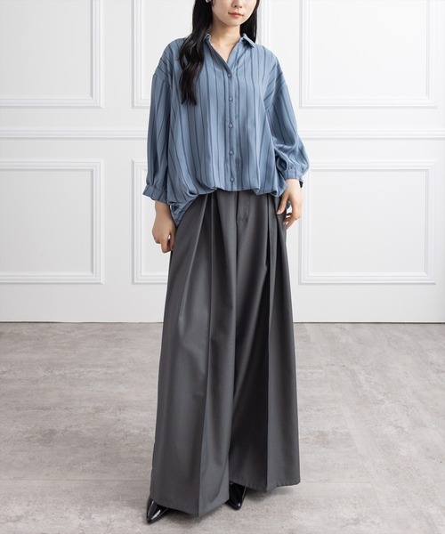 CLEAR BASIC（クリアベーシック）の「バックレースアップ裾タック七分袖ブラウス[オフィスカジュアル 着回し抜群 大人]（シャツ/ブラウス・レディース・オフホワイト/グレー系その他/ブラック/ブルー系その他/ベージュ系その他/ホワイト系その他・F）」の7枚目の写真