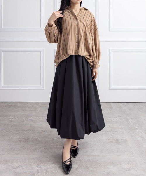 CLEAR BASIC（クリアベーシック）の「バックレースアップ裾タック七分袖ブラウス[オフィスカジュアル 着回し抜群 大人]（シャツ/ブラウス・レディース・オフホワイト/グレー系その他/ブラック/ブルー系その他/ベージュ系その他/ホワイト系その他・F）」の9枚目の写真