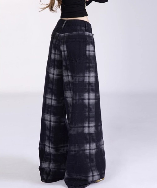 gossip!ロサンゼルス(ゴシップロサンゼルス)の「チェックパターン切り替えワイドデニム(デニムパンツ・レディース・ブラック・M/S/L)」の18枚目の写真