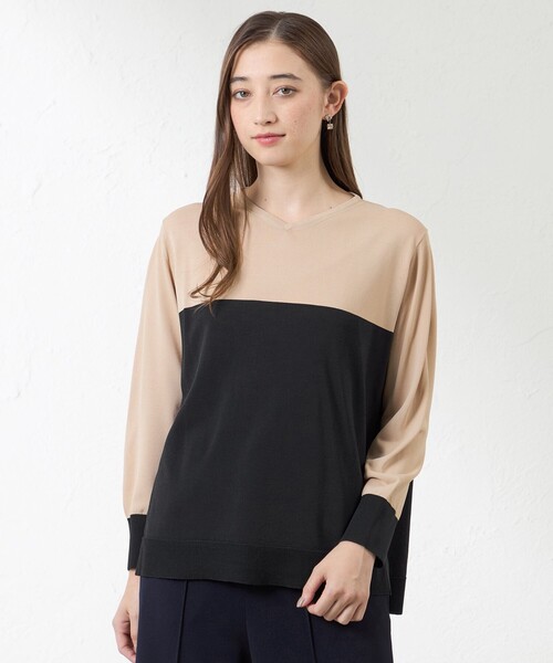 amaca（アマカ）の「バルキーレーヨンチュニックニット（ニット/セーター・レディース・ワイン/オフホワイト/ベージュ・38）」の3枚目の写真