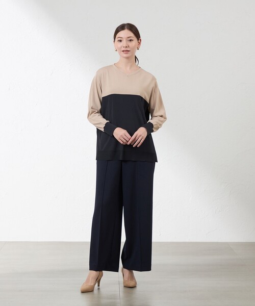 amaca（アマカ）の「バルキーレーヨンチュニックニット（ニット/セーター・レディース・ワイン/オフホワイト/ベージュ・38）」の6枚目の写真