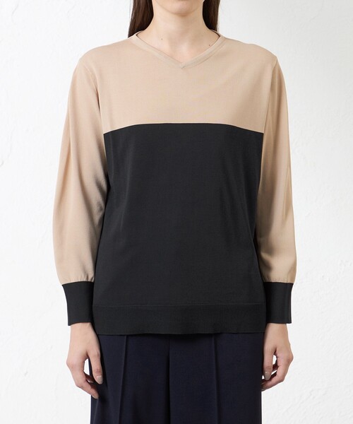 amaca（アマカ）の「バルキーレーヨンチュニックニット（ニット/セーター・レディース・ワイン/オフホワイト/ベージュ・38）」の7枚目の写真