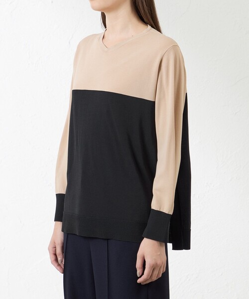 amaca（アマカ）の「バルキーレーヨンチュニックニット（ニット/セーター・レディース・ワイン/オフホワイト/ベージュ・38）」の8枚目の写真