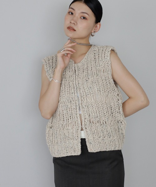 mixed yarn hand knit vest / ミックス糸ハンドニットベスト（ベスト