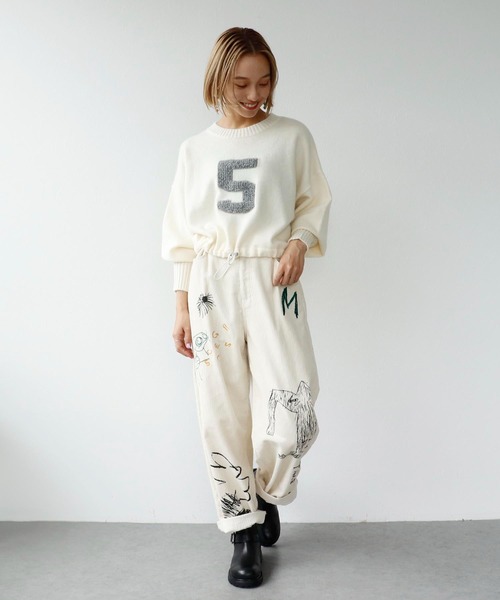 Three Four Time（ｽﾘｰﾌｫｰﾀｲﾑ）の「ジャガードナンバーロゴショートプルオーバー（スウェット・レディース・オフホワイト/グレー・FREE）」の6枚目の写真