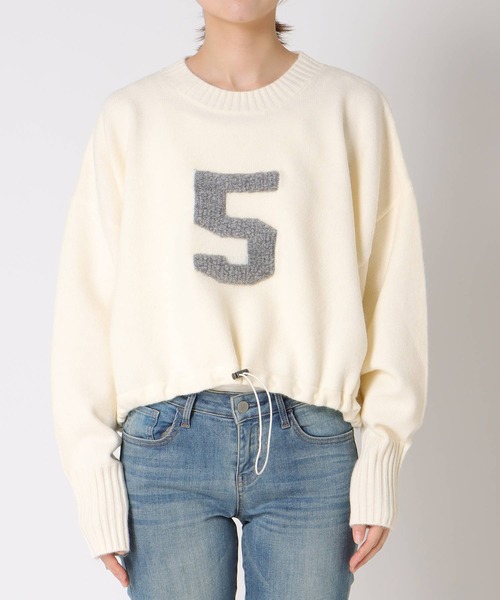 Three Four Time（ｽﾘｰﾌｫｰﾀｲﾑ）の「ジャガードナンバーロゴショートプルオーバー（スウェット・レディース・オフホワイト/グレー・FREE）」の13枚目の写真