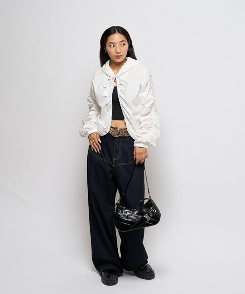 WHO'S WHO gallery（フーズフーギャラリー）の「ギャザーフードシャツブルゾン（ブルゾン・レディース・ブラック/ブラック系その他/ブラウン/ホワイト・FREE）」の22枚目の写真