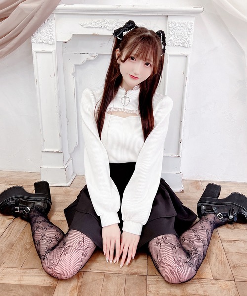 MA*RS(アメーバーマーズ)の「ハートZIPテレコトップス(Tシャツ/カットソー・レディース・ホワイト/ブラック・FREE)」の9枚目の写真