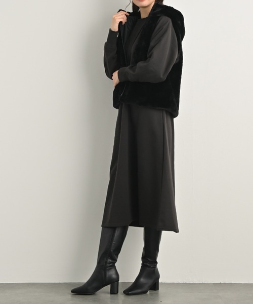 aunt lily（アントリリー）の「ふんわり艶やか 密度たっぷり フェイクファー フーディベスト（ベスト・レディース・ブラック/チャコールグレー・M/S/L/LL/3L）」の5枚目の写真