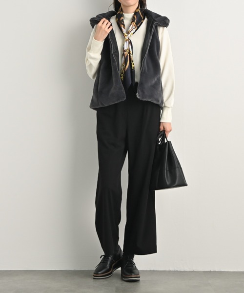 aunt lily（アントリリー）の「ふんわり艶やか 密度たっぷり フェイクファー フーディベスト（ベスト・レディース・ブラック/チャコールグレー・M/S/L/LL/3L）」の7枚目の写真