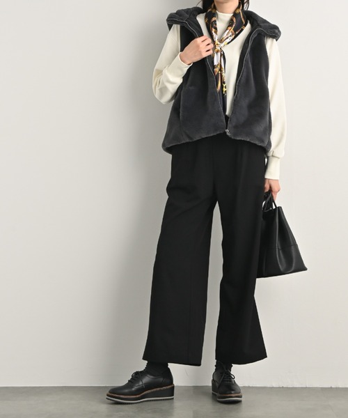 aunt lily（アントリリー）の「ふんわり艶やか 密度たっぷり フェイクファー フーディベスト（ベスト・レディース・ブラック/チャコールグレー・M/S/L/LL/3L）」の8枚目の写真