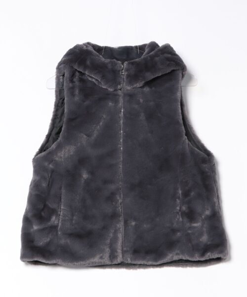 aunt lily（アントリリー）の「ふんわり艶やか 密度たっぷり フェイクファー フーディベスト（ベスト・レディース・ブラック/チャコールグレー・M/S/L/LL/3L）」の12枚目の写真