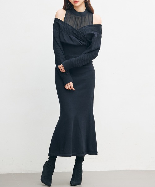 レディース ドッキング カシュクール マーメイドニット ワンピース