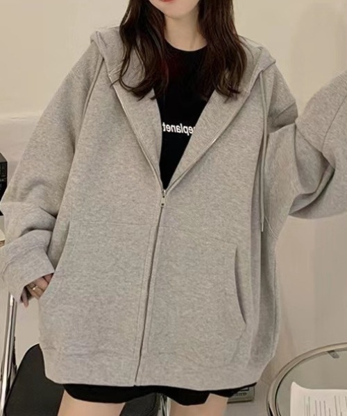 cammie(キャミー)の「カンガルーポケットオーバーサイズパーカー(パーカー・レディース・アイボリー/ブラック/ライトグレー・M/L)」の15枚目の写真