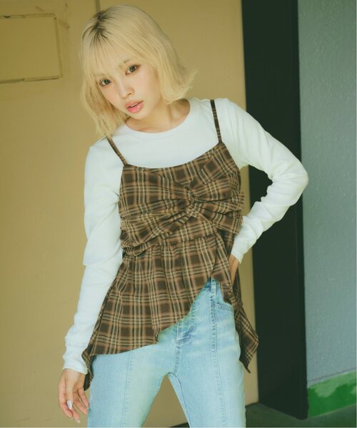 LOVETOXIC（ラブトキシック）の「インナーツキイレヘムチェックキャミソール（Tシャツ/カットソー・キッズ・ブラック/ブラウン・130cm/L:160cm/S:140cm/M:150cm）」の2枚目の写真