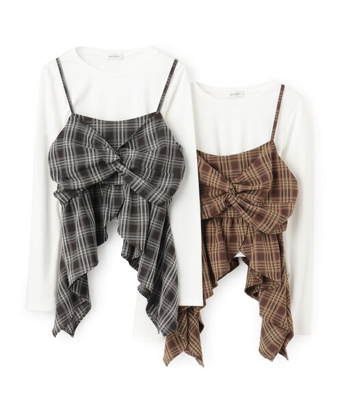 LOVETOXIC（ラブトキシック）の「インナーツキイレヘムチェックキャミソール（Tシャツ/カットソー・キッズ・ブラック/ブラウン・130cm/L:160cm/S:140cm/M:150cm）」の4枚目の写真