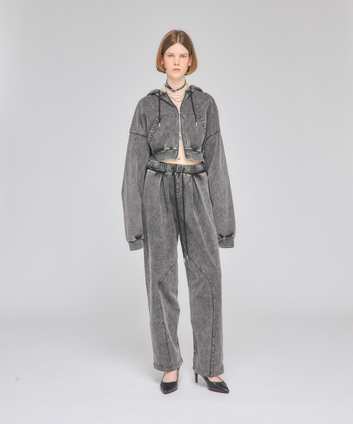 Nora Lily（ノラリリー）の「【Nora Lily】「elle」Chemical Denim Like Sweat Zip-up Hoodie（パーカー・レディース・インディゴブルー/ブラック・FREE）」の3枚目の写真