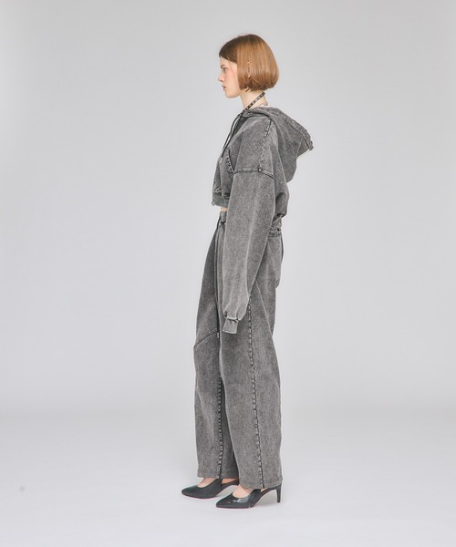 Nora Lily（ノラリリー）の「【Nora Lily】「elle」Chemical Denim Like Sweat Zip-up Hoodie（パーカー・レディース・インディゴブルー/ブラック・FREE）」の5枚目の写真