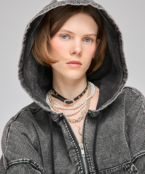 Nora Lily（ノラリリー）の「【Nora Lily】「elle」Chemical Denim Like Sweat Zip-up Hoodie（パーカー・レディース・インディゴブルー/ブラック・FREE）」の8枚目の写真