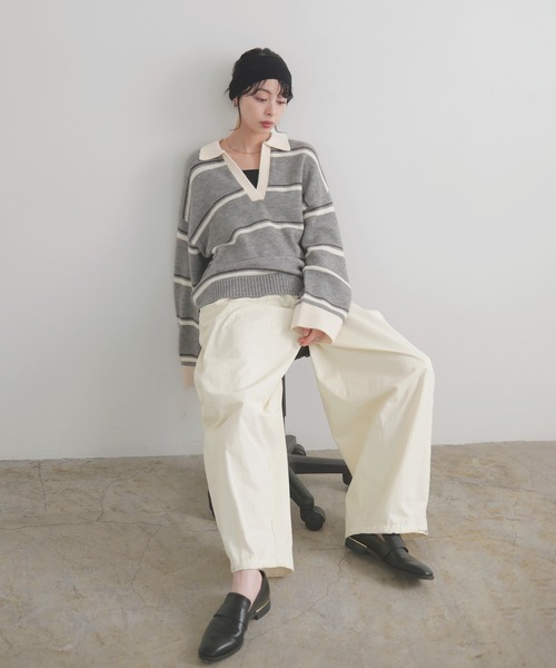 アルパカタッチボーダーポロニット（ニット/セーター）｜LIAN