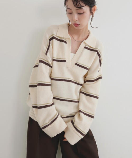 セール】アルパカタッチボーダーポロニット（ニット/セーター）｜LIAN