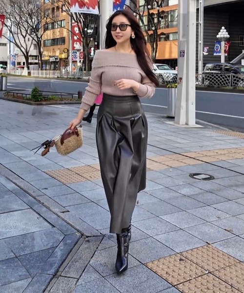 セール】ヘップバーンレザーロングフレアスカート（スカート