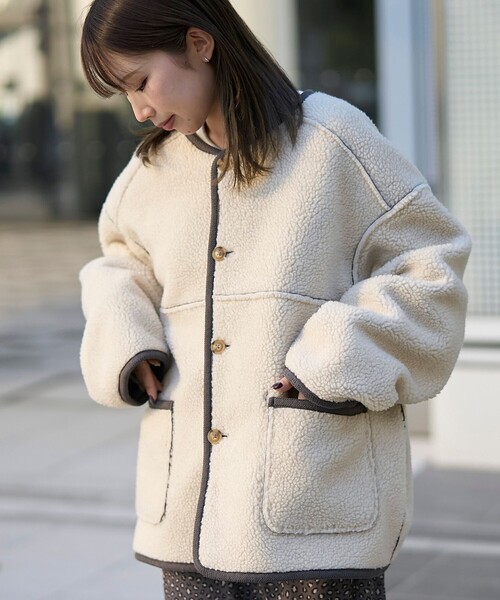 coen（コーエン）の「リバーシブル ノーカラーコーデュロイブルゾン【インフルエンサー紹介アイテム】（ノーカラージャケット・レディース・ブラウン/ダークグレー/ナチュラル・M/L）」の18枚目の写真