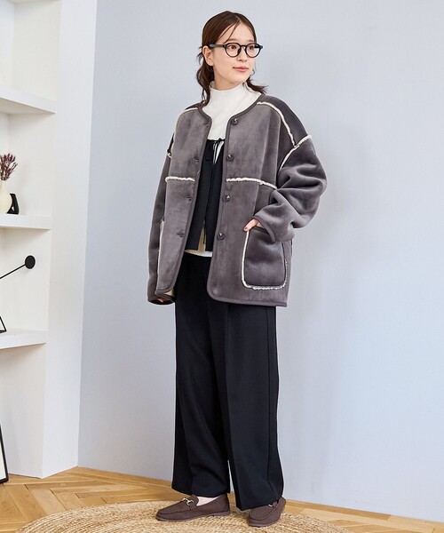 セール】リバーシブル ノーカラーコーデュロイブルゾン【インフル