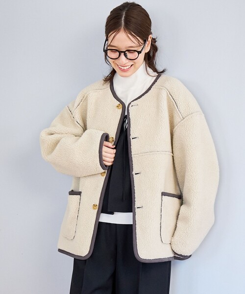 coen（コーエン）の「リバーシブル ノーカラーコーデュロイブルゾン【インフルエンサー紹介アイテム】（ノーカラージャケット・レディース・ブラウン/ダークグレー/ナチュラル・M/L）」の22枚目の写真