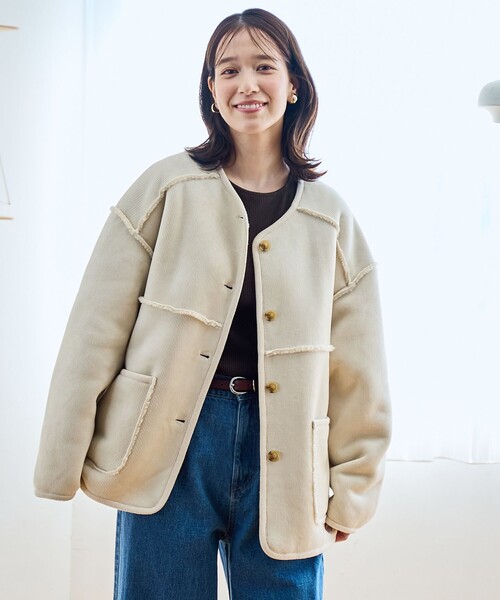 ノーカラーコーデュロイジャケット サイズ44 セール】リバーシブル ノーカラーコーデュロイブルゾン【インフル