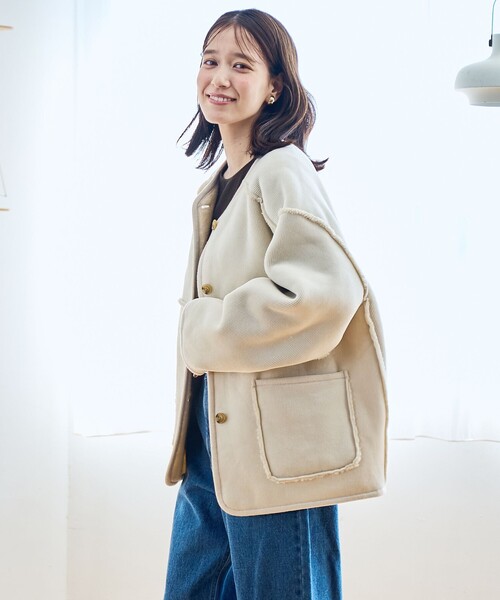 リバーシブル ノーカラーコーデュロイブルゾン【インフルエンサー紹介