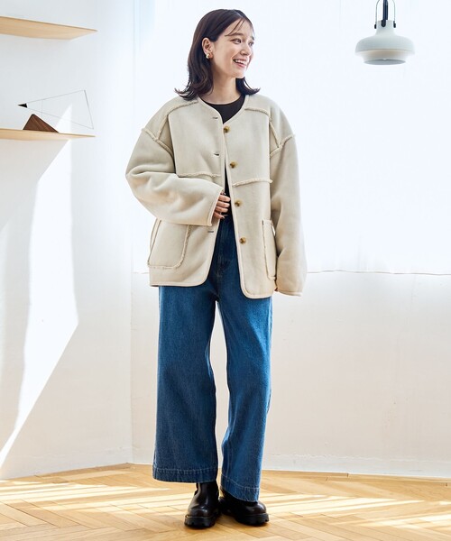 セール】リバーシブル ノーカラーコーデュロイブルゾン【インフル