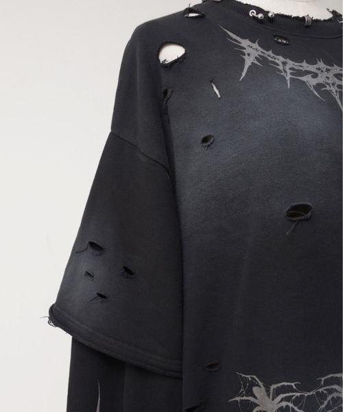 REFLEM（レフレム）の「『REFLEM/レフレム』フェイクレイヤードダメージPO/プルオーバースウェットシャツ（スウェット・レディース・ブラック/グレー・FREE）」の18枚目の写真